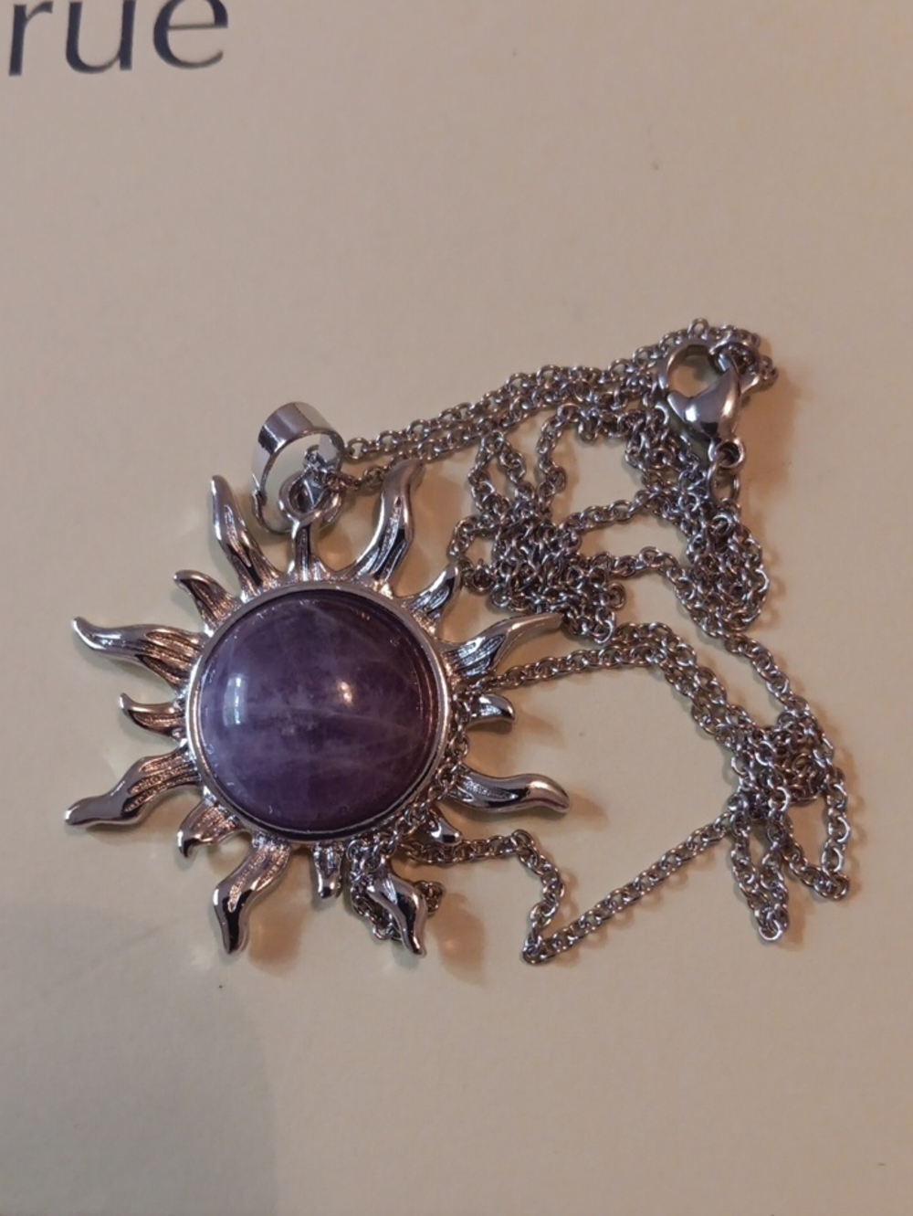 African Amethyst 15.00 ctw Pendant in Silvertone with Stainless Steel Necklace